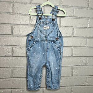 OshKosh B'gosh Baby Girls 6 Months Pink Heart All Over Denim Overalls